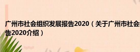 广州市社会组织发展报告2020（关于广州市社会组织发展报告2020介绍）